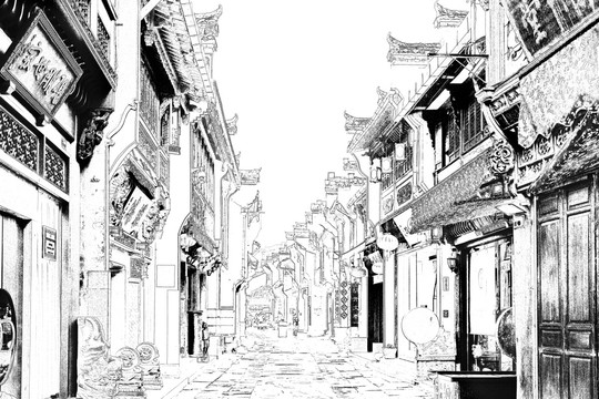屯溪古鎮(zhèn) 徽州古鎮(zhèn)線描