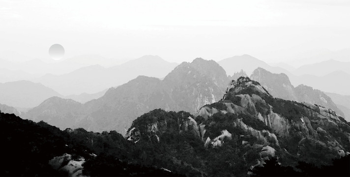 水墨装饰画黄山日出