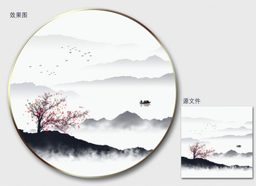 新中式水墨山水裝飾畫(huà)