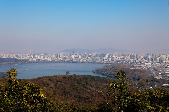 西湖全景 西湖 杭州全景 远眺