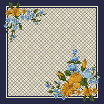 优雅花卉丝巾图案印花方巾设计