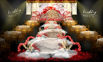 新中式婚礼舞台手绘效果图