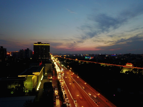 航拍古都西安城墙夜景