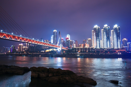 重庆城市夜景 东水门大桥