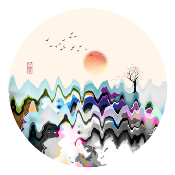 彩色水墨畫