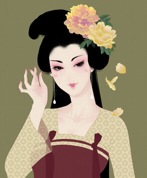 古風(fēng)美容漢服牡丹手機殼筆記本