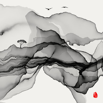 新中式抽象意境水墨画