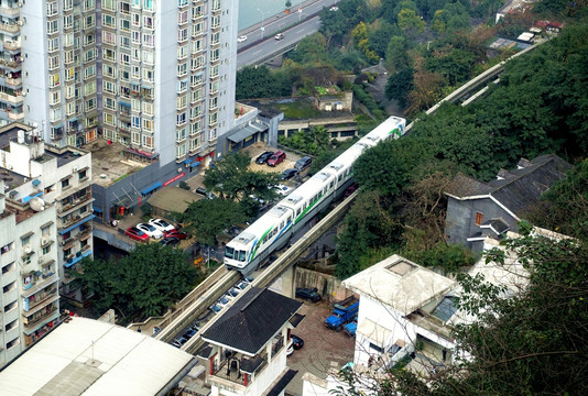 山城 轨道 列车 俯瞰