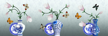 中式花瓶烤瓷浮雕无框画