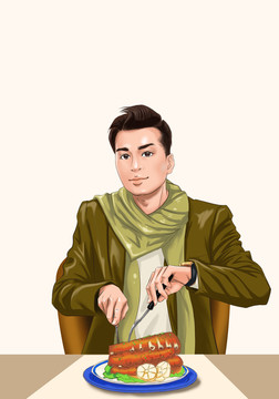 西餐男 手繪