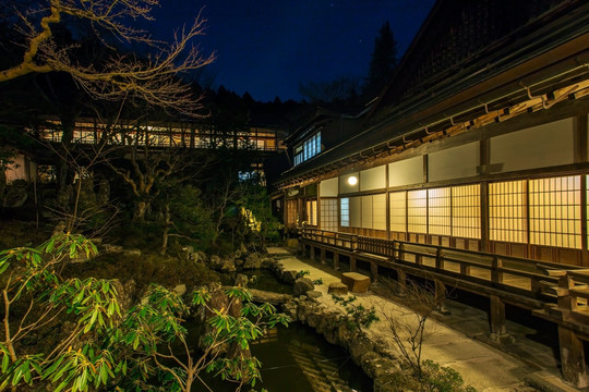 高野山莲华定院庭院枯山水夜景