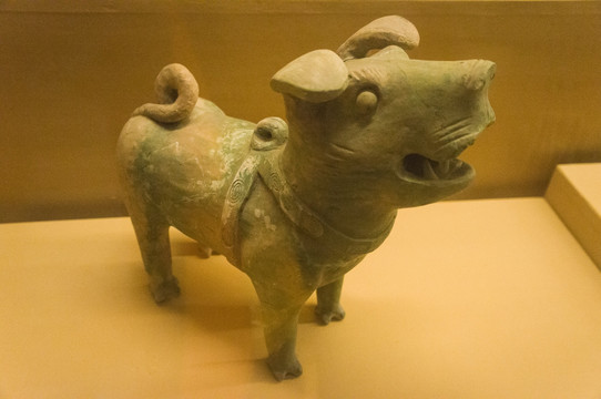 陕西西安文物绿釉陶狗