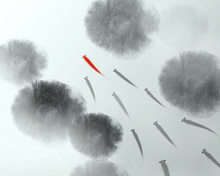 水墨魚塘
