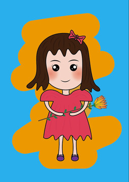 送花小女孩 兒童節(jié) 兒童手繪