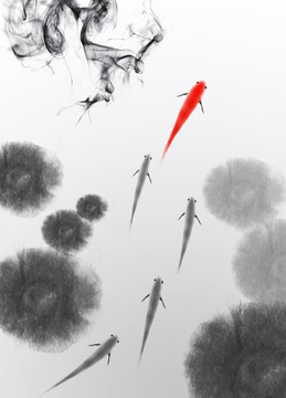 水墨魚塘