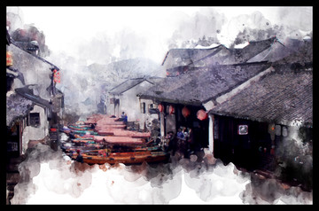 水墨畫(huà) 水墨江南水鄉(xiāng)