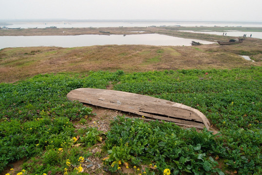 河岸菜地渔船