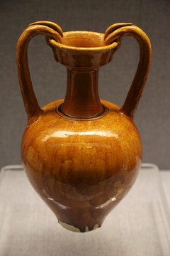 唐代棕釉双龙瓷瓶