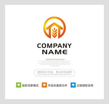 房子 麦稻 LOGO 农业