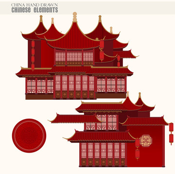 中式矢量古建樓宇
