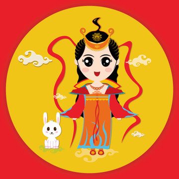 中秋嫦娥奔月卡通矢量海報