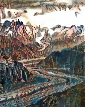 彩墨水墨山水裝飾畫