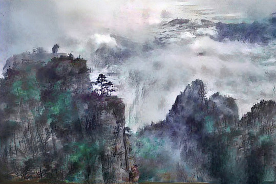 彩墨水墨山水裝飾畫