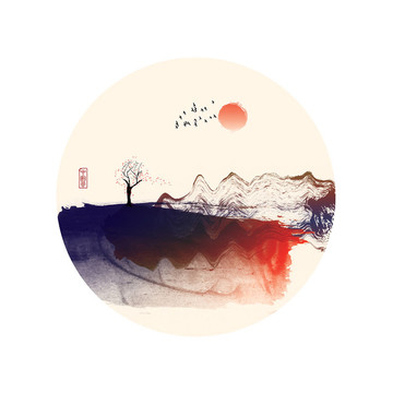 彩色水墨畫