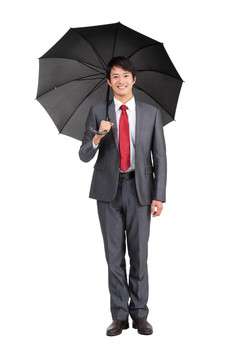 棚拍商务装年轻男人撑雨伞