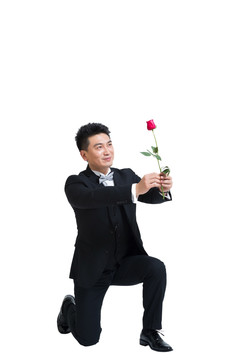 棚拍商务男士和玫瑰花