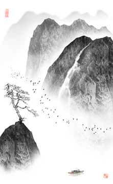 水墨山水云霧山水屏風(fēng)裝飾畫(huà)