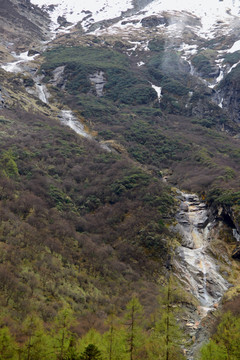 雪山冰川融化 雪山瀑布