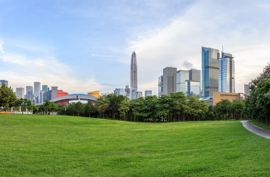 深圳市中心的建筑和草地