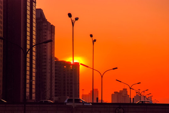 城市夕阳