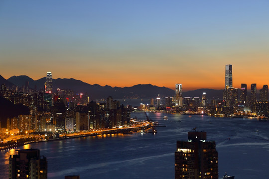 香港维多利亚港城市夜景风光