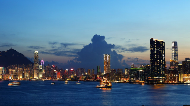 香港维多利亚港城市夜景风光