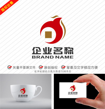 Y字母Q飞鸟铜钱标志logo