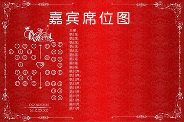 大紅色歐式花紋席位圖