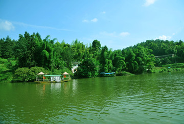 丁山湖风光 划船 湖