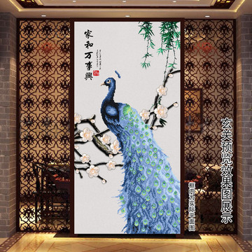 孔雀3D立體珠寶玄關背景墻精品