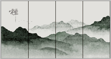 中式背景墻山水禪意