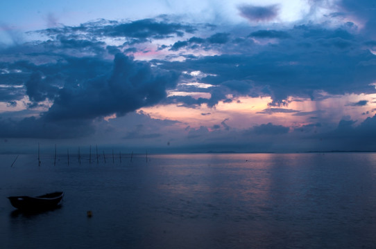 海边 天空朝霞 礁石 海浪 海