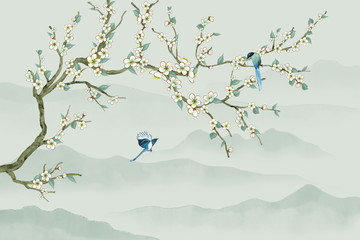 工筆花鳥(niǎo)壁畫(huà)