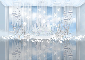 冰雪奇緣白藍(lán)色主題婚禮迎賓區(qū)