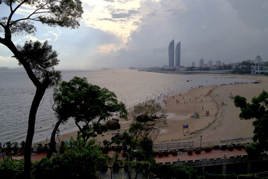 厦门 海滩 夕照