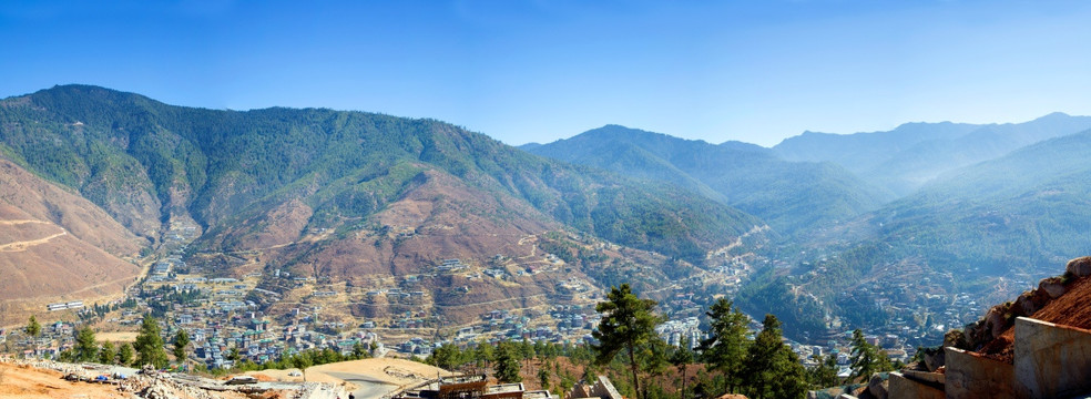 不丹首都廷布俯瞰全景图