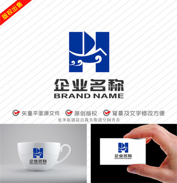 YH字母HY帆船航海logo