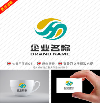 SH字母HS太极流水logo