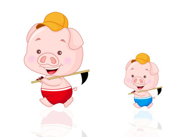 卡通小豬扛著鋤頭