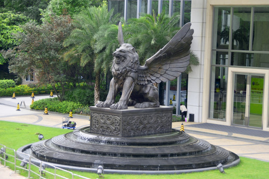 喷泉雕塑 狮子雕塑 飞狮雕塑
